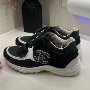 CHANEL Women's Black and White Sneakers